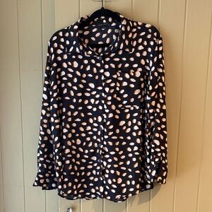 Moa Moa Navy Button-Down Shirt with Cream Spot Print